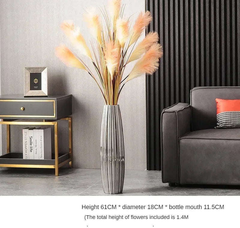 Nordic Ceramics Flower Vase for Entrance Light Luxury High-end Household Vase Large Electroplating Floor-standing Vase for Hotel